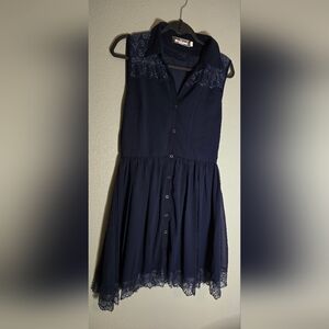 Perry Ellis Navy Dress with Lace Accents